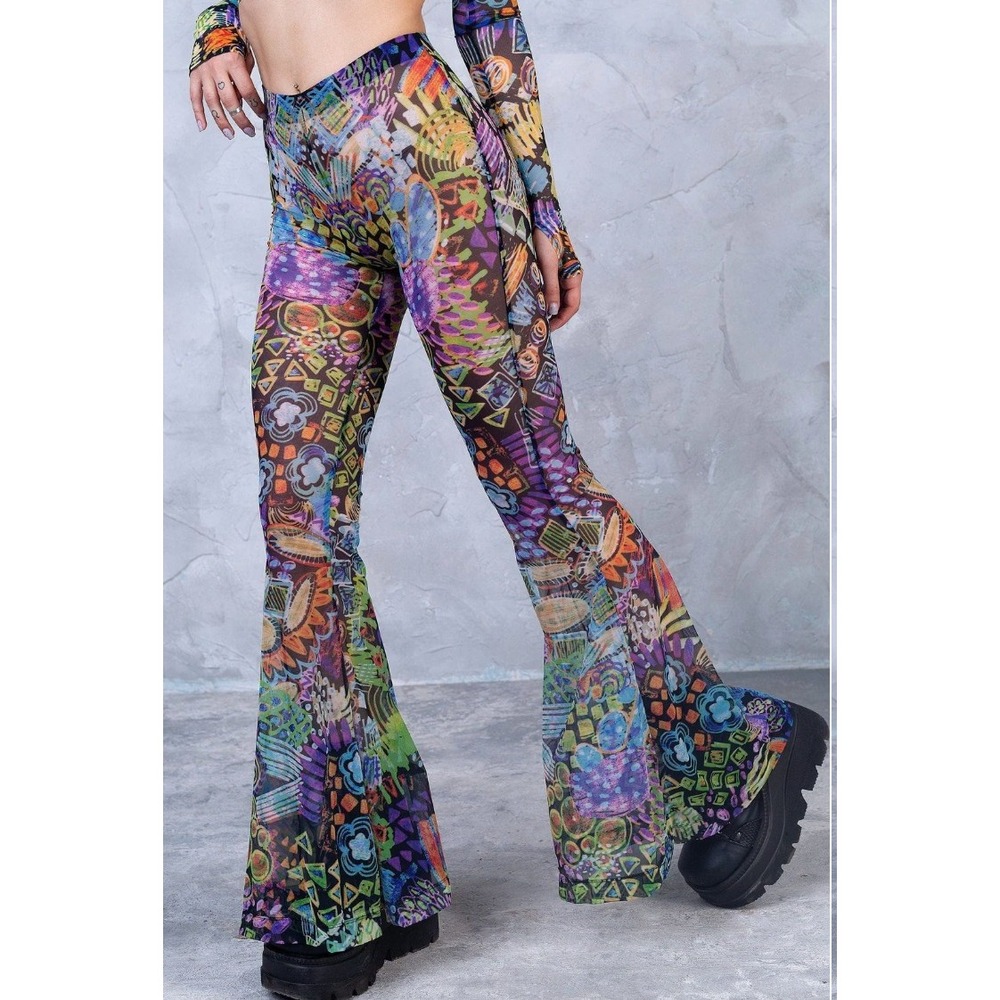 BADINKA Delirium Bell Bottom Mesh Pants Woman Size L